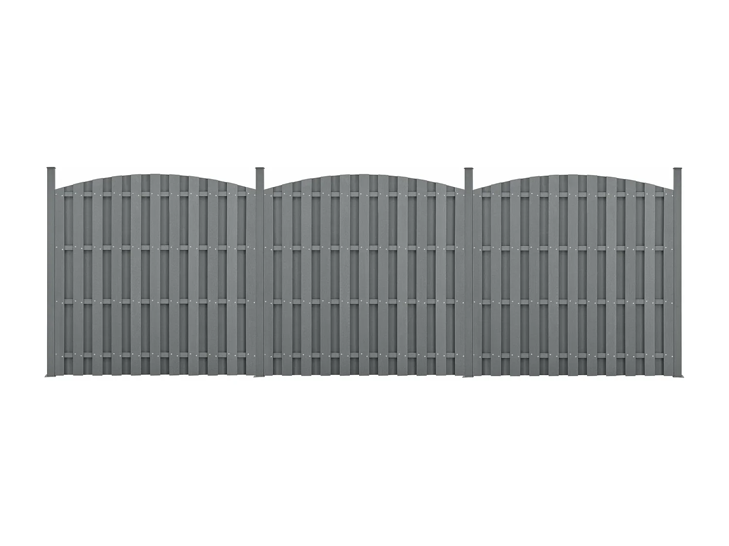 3 pezzi di recinzione barriera privacy in legno composito WPC semicerchio arrotondato 185 x 562 cm grigio 03_0006595