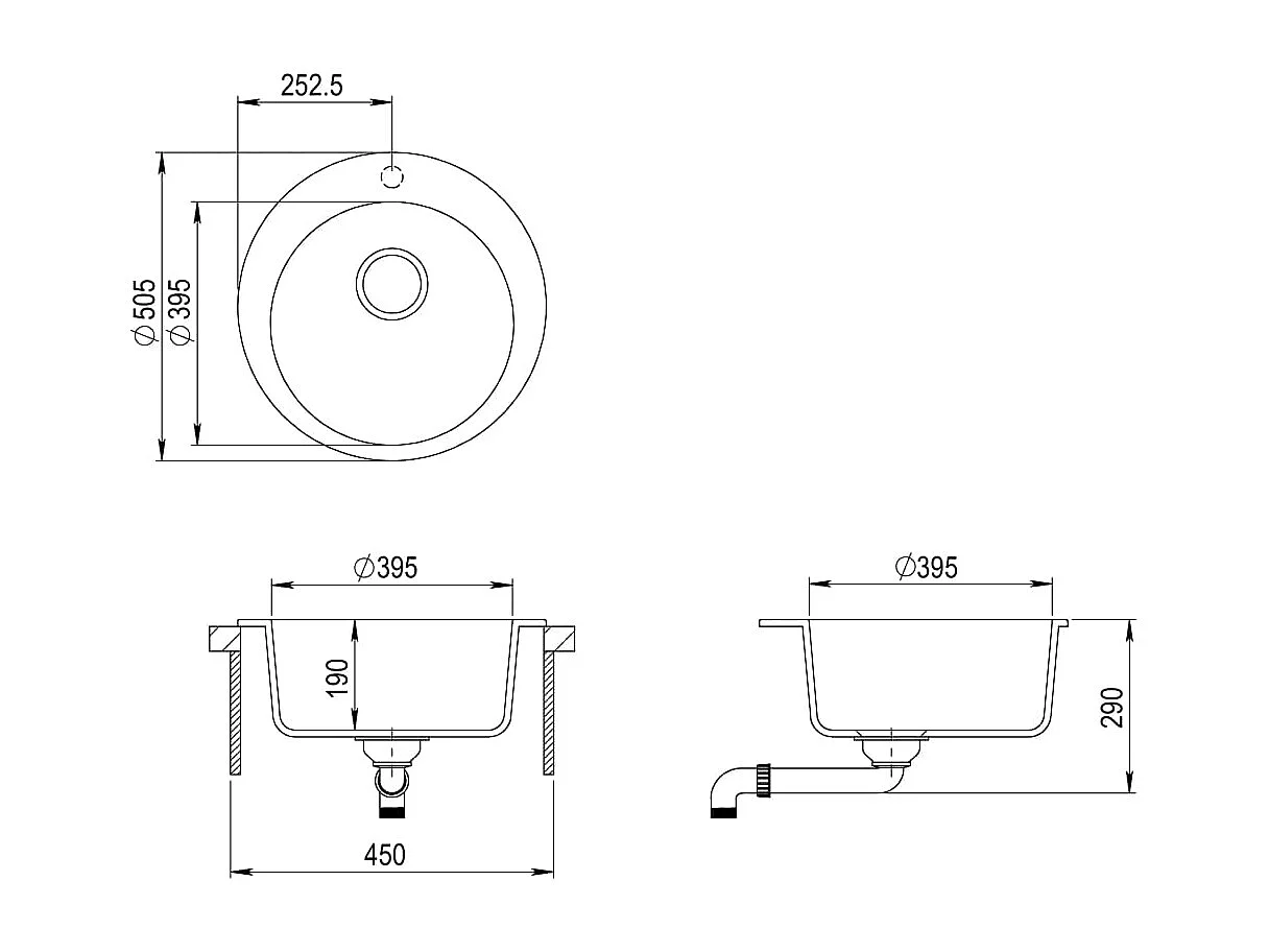 Évier de cuisine en noire 50.5 x 50.5 x 29 cm 02_0002325