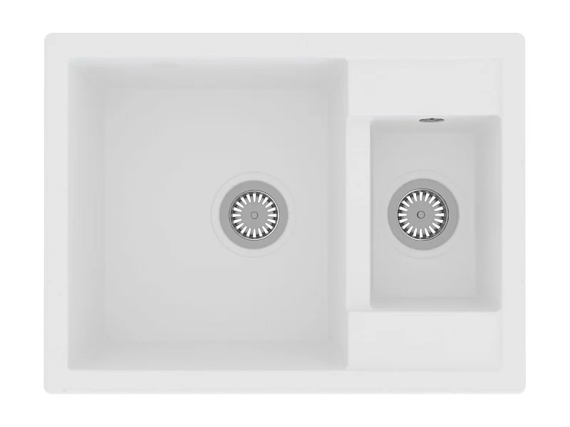 Lavello cucina due vasche foro troppopieno 58 x 44 cm granito bianco 02_0004378