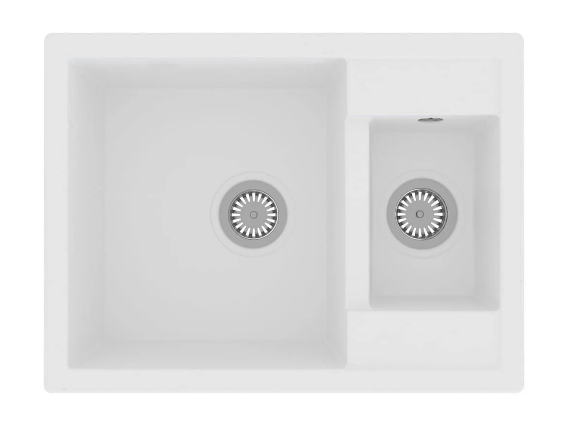 Lavello cucina due vasche foro troppopieno 58 x 44 cm granito bianco 02_0004378