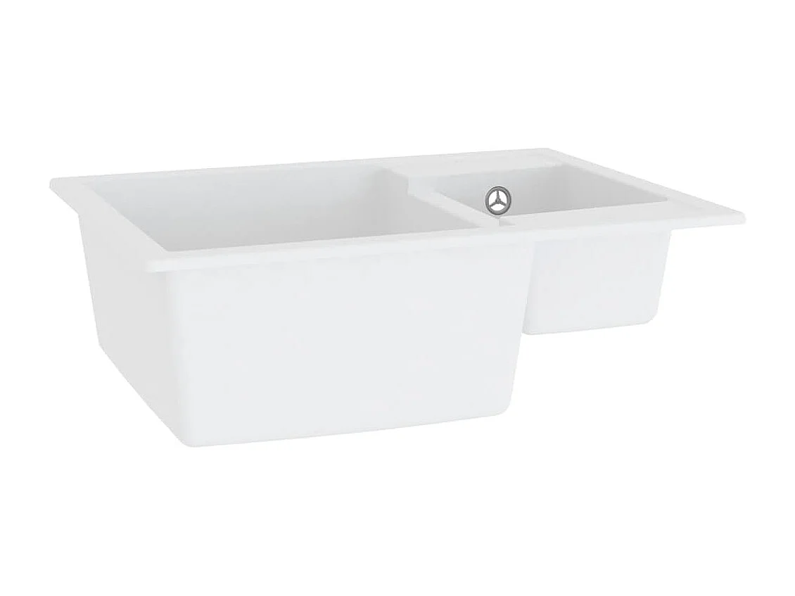 Lavello cucina due vasche foro troppopieno 58 x 44 cm granito bianco 02_0004378