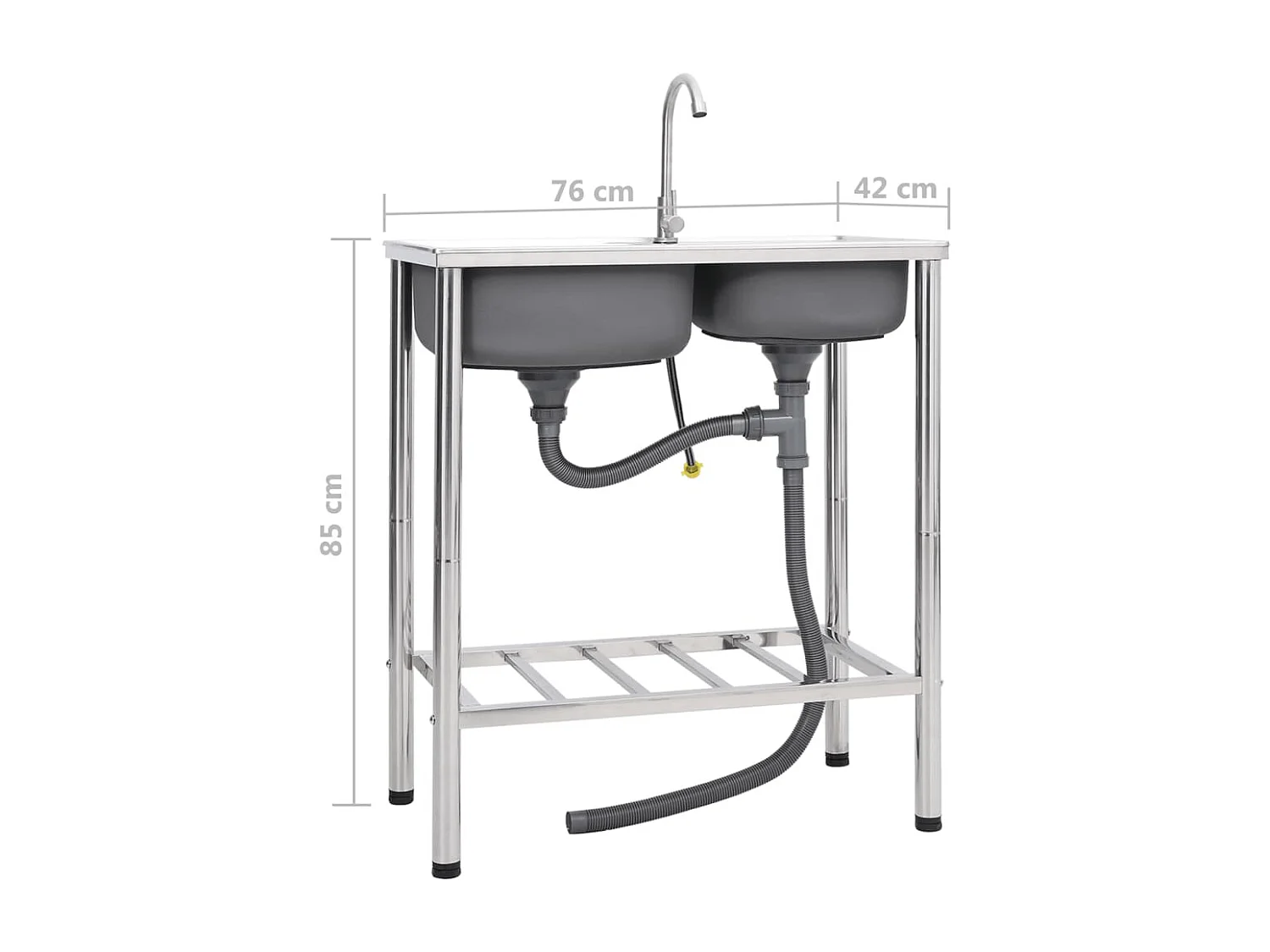 Évier de camping double argenté 76 x 42 x 18.5 cm 02_0002436