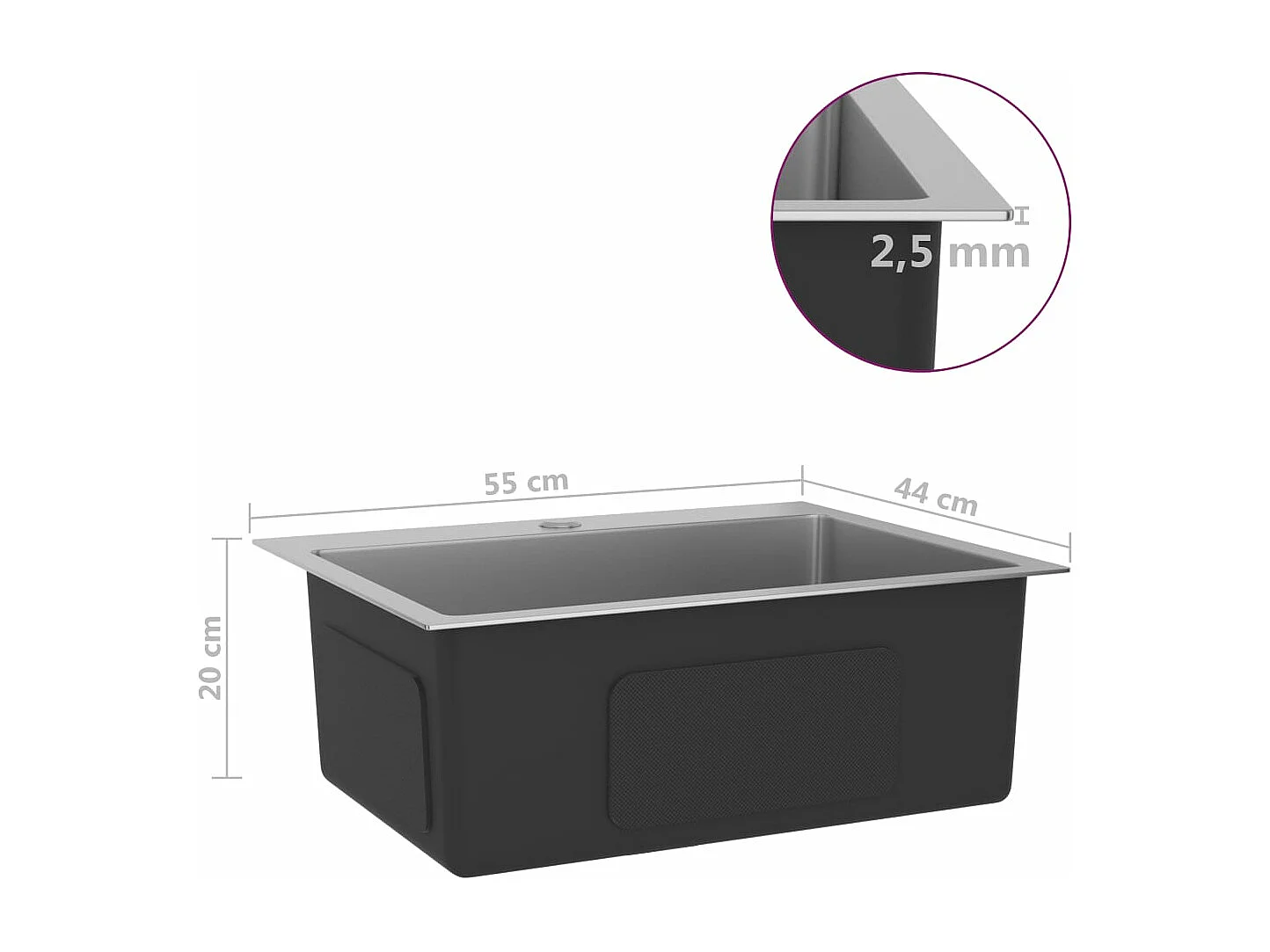 Évier de cuisine fait argenté 54 x 44 x 20 cm 02_0002461