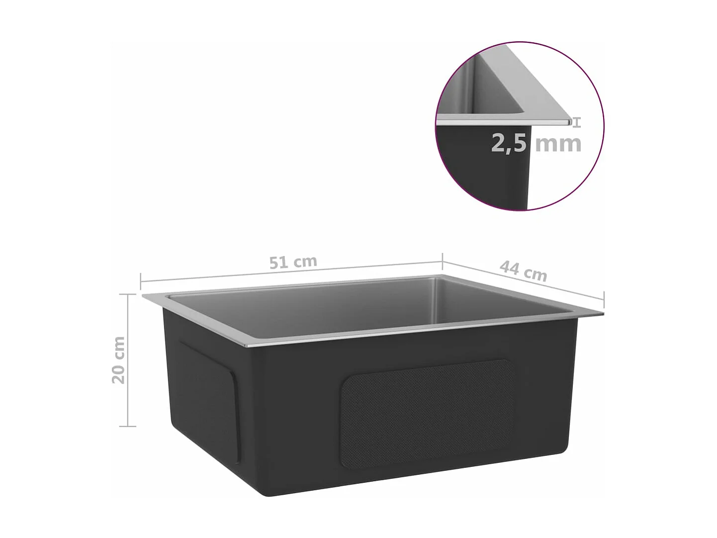 Lavello da cucina fatto a mano 51 x 44 cm acciaio inox argento 02_0002453