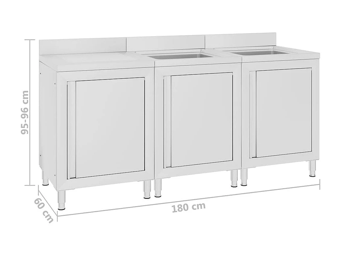 Évier de cuisine commercial argenté 180 x 60 x 95 cm 02_0000720