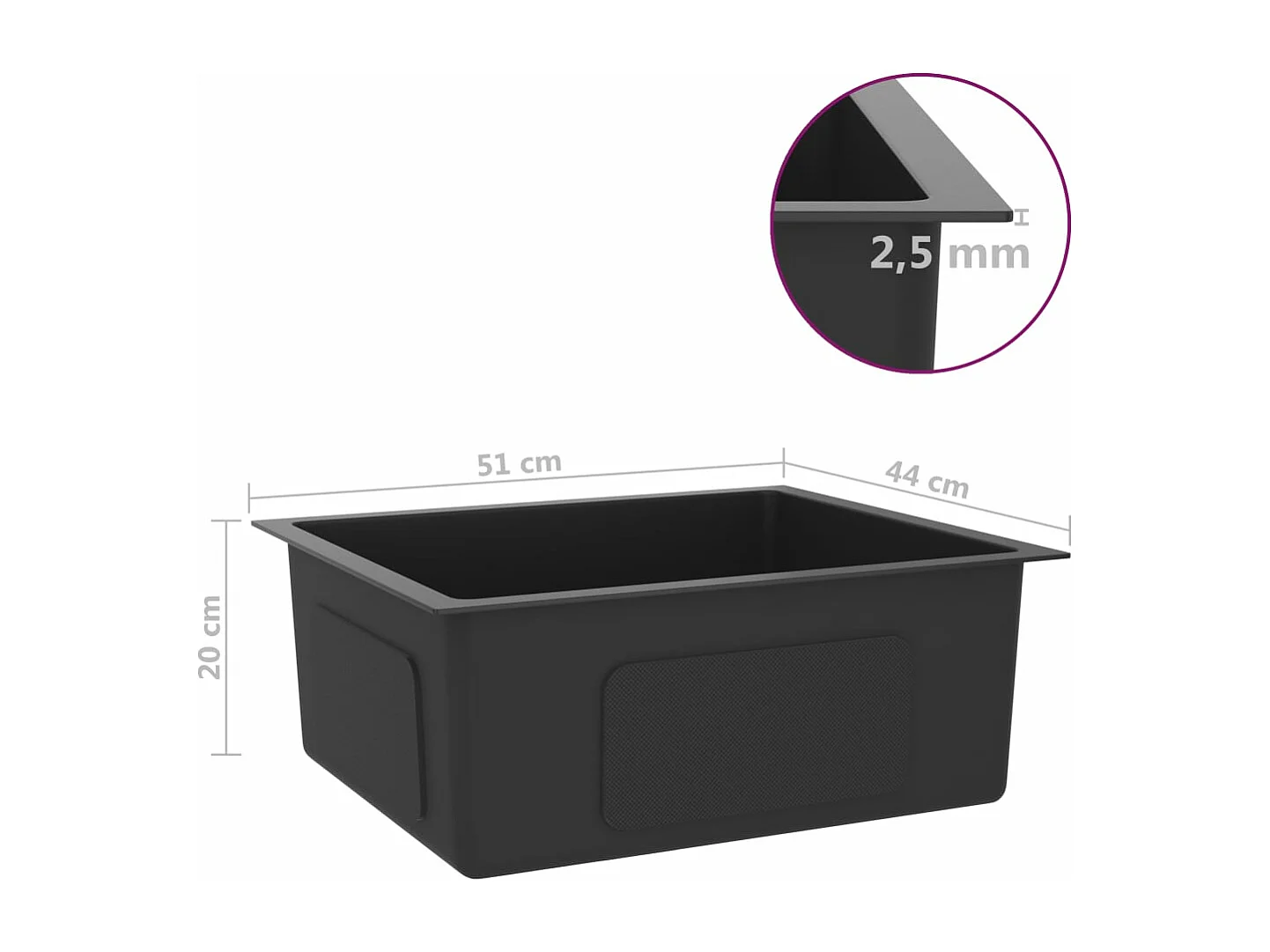 Évier de cuisine fait argenté 51 x 44 x 20 cm 02_0002454