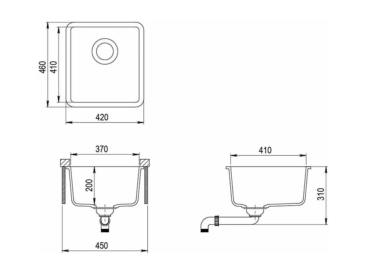 Évier de cuisine en noire 42 x 46 x 31 cm 02_0002329