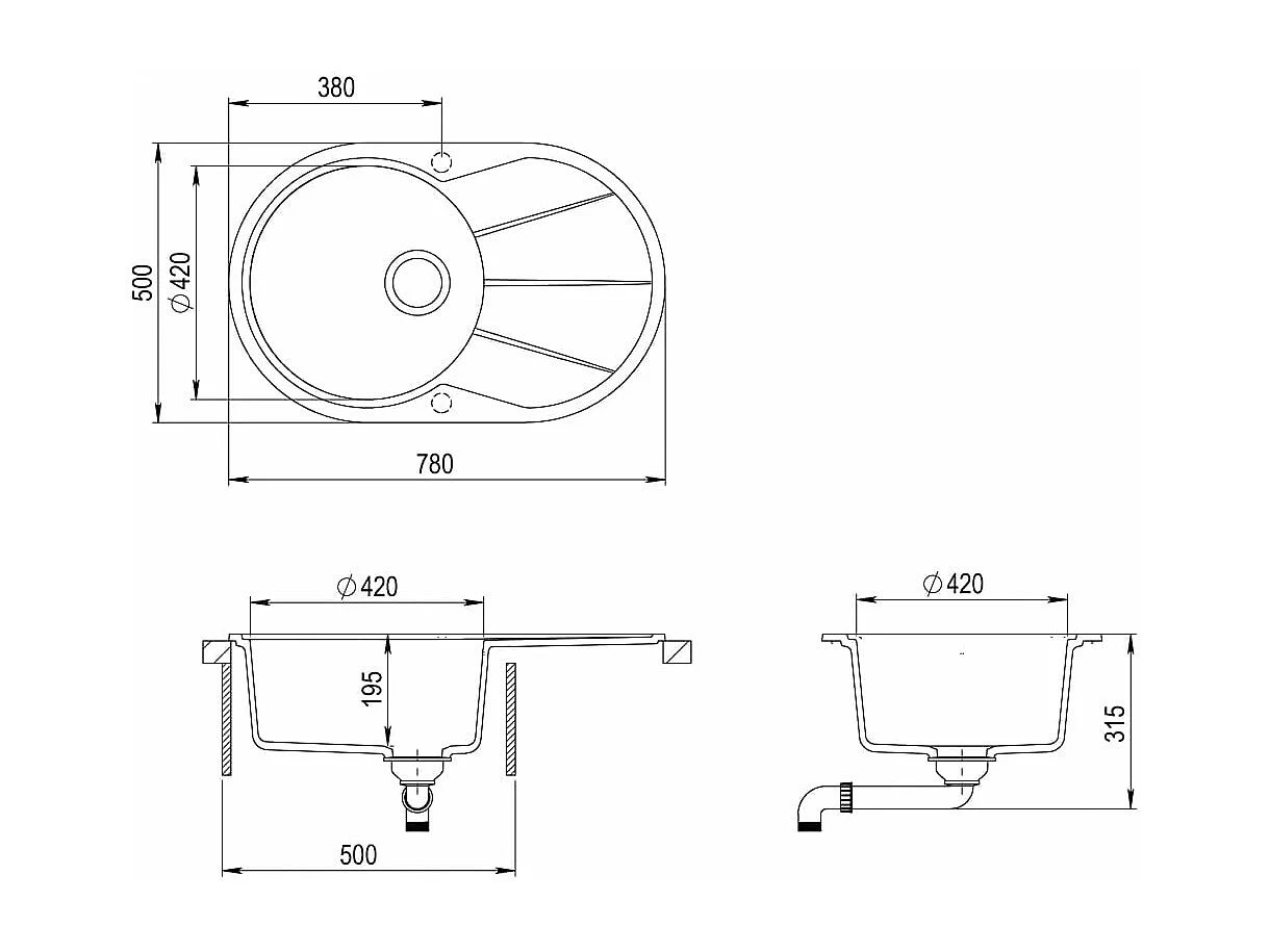 Fregadero de granito de una cubeta ovalado gris 02_0002328