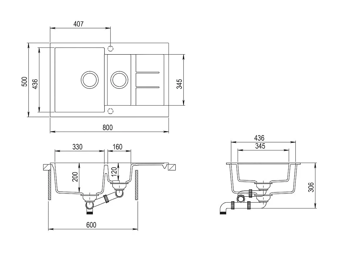 Évier de cuisine en grise 80 x 50 x 30.6 cm 02_0002320