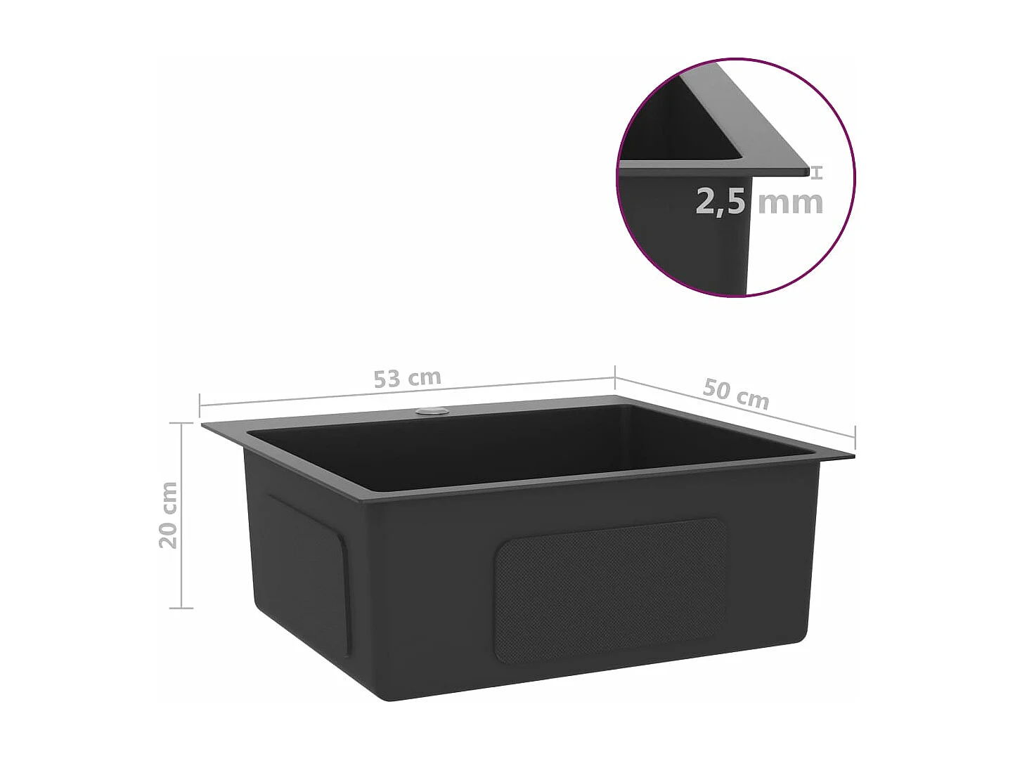 Fregadero de cocina hecho a mano 53 x 50 cm acero inoxidable negro 02_0002460