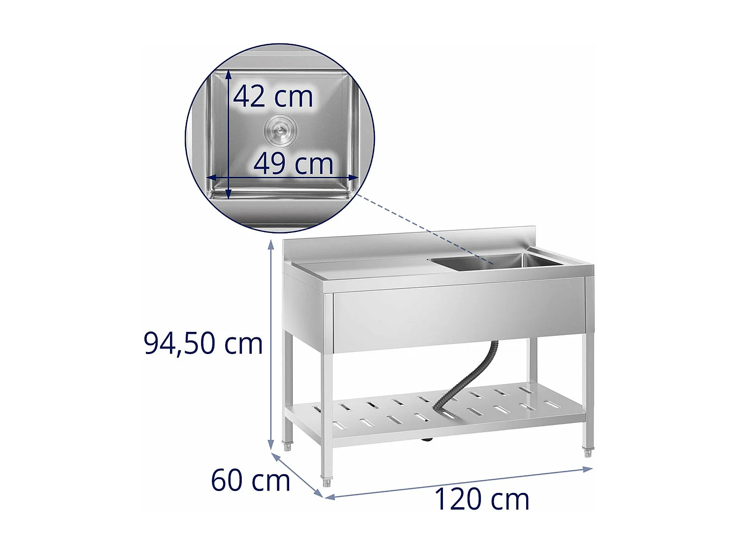 Fregadero profesional 1 seno 49 x 42 x 24 cm acero inoxidable 14_0000163