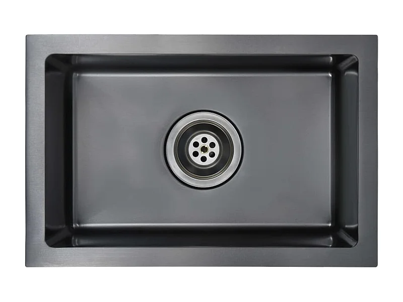 Fregadero de cocina hecho a mano con colador de acero inoxidable negro 02_0002367