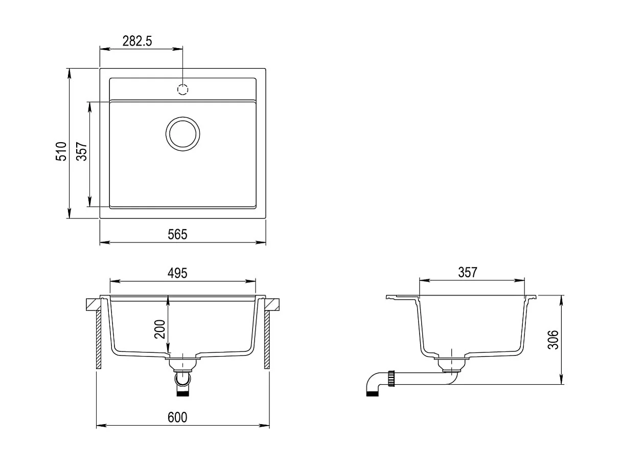Évier de cuisine en noire 56.5 x 51 x 30.6 cm 02_0002323