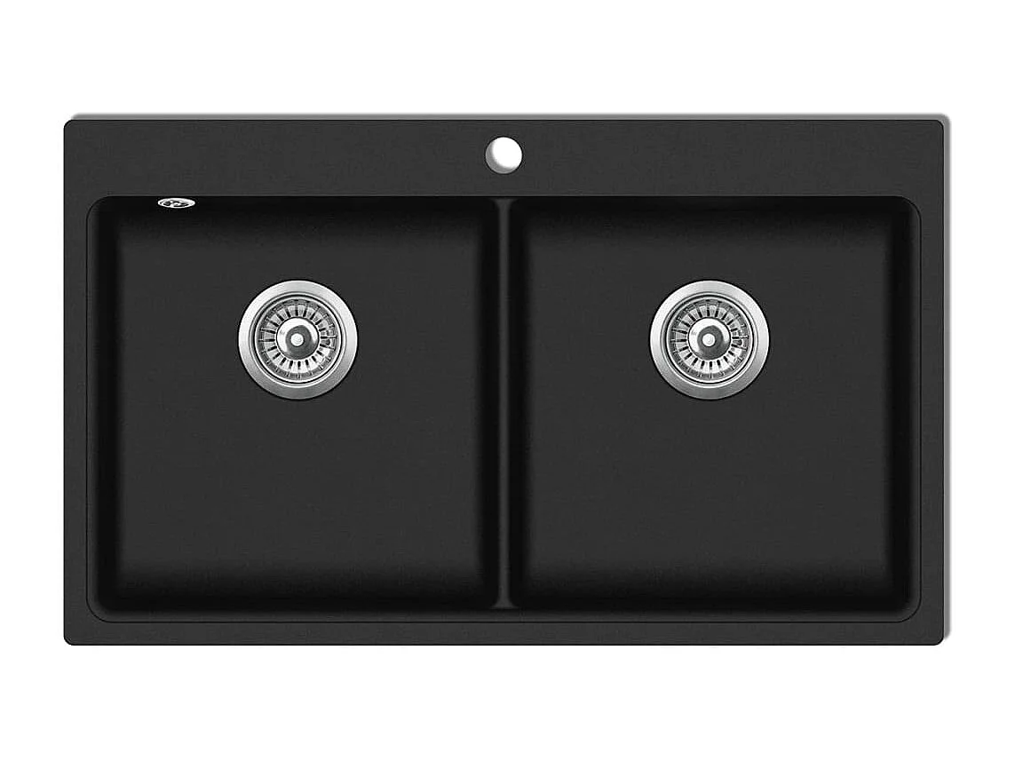 Pia de cozinha embutida com 2 cubas 86 x 51 cm granito preto 02_0002310