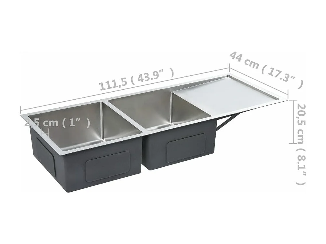 Évier de cuisine fait argenté 111.5 x 44 x 20 cm 02_0002366