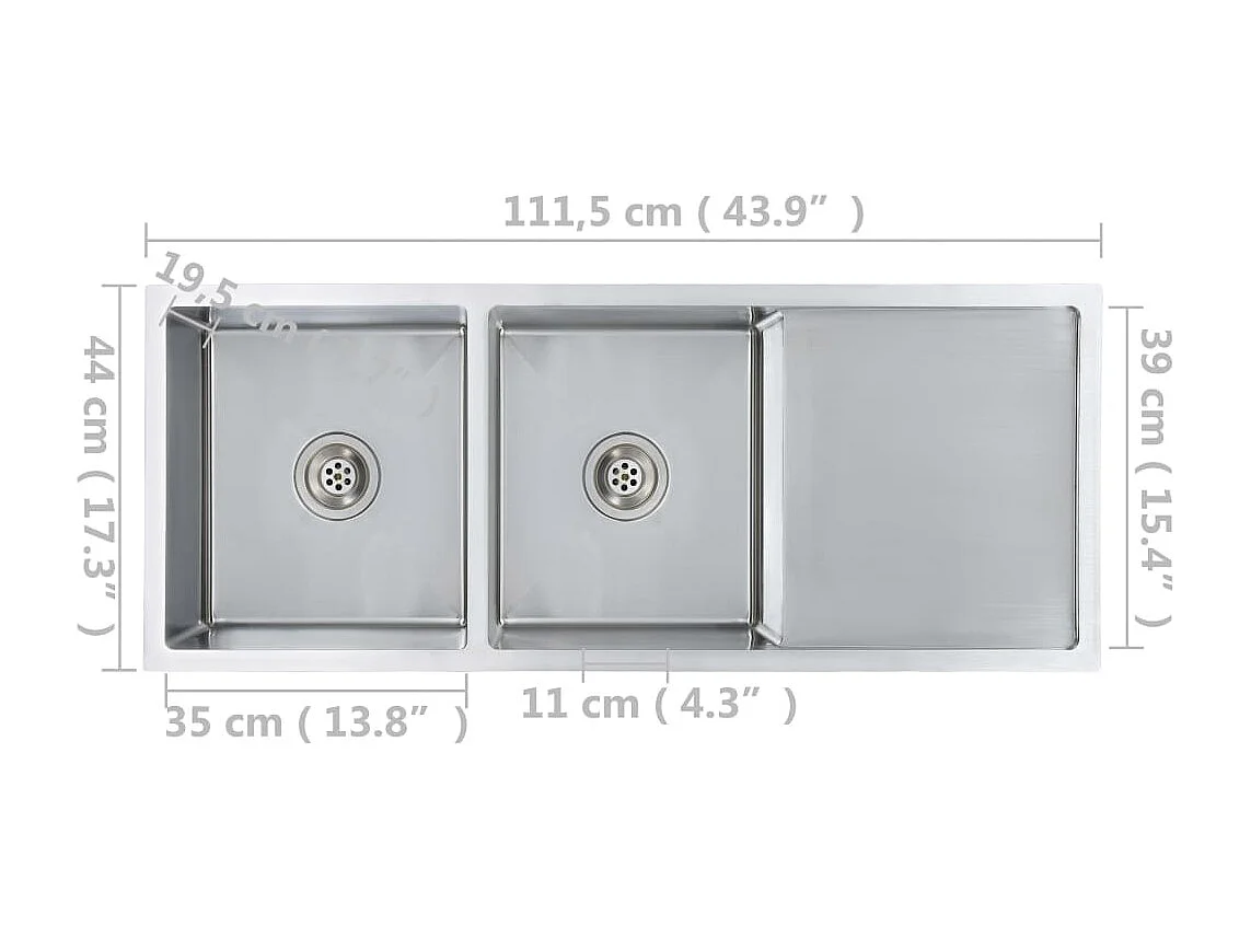 Évier de cuisine fait argenté 111.5 x 44 x 20 cm 02_0002366