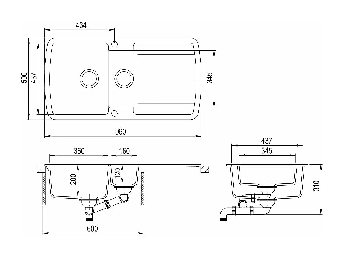 Fregadero de cocina de granito de dos senos gris decoración de la cocina del hogar 02_0002316