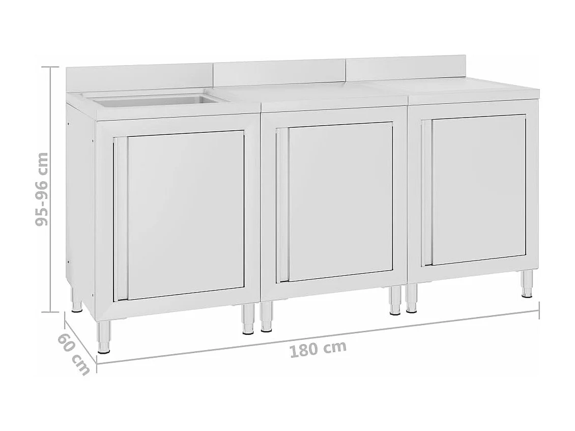 Évier de cuisine commercial argenté 180 x 60 x 95 cm 02_0000721