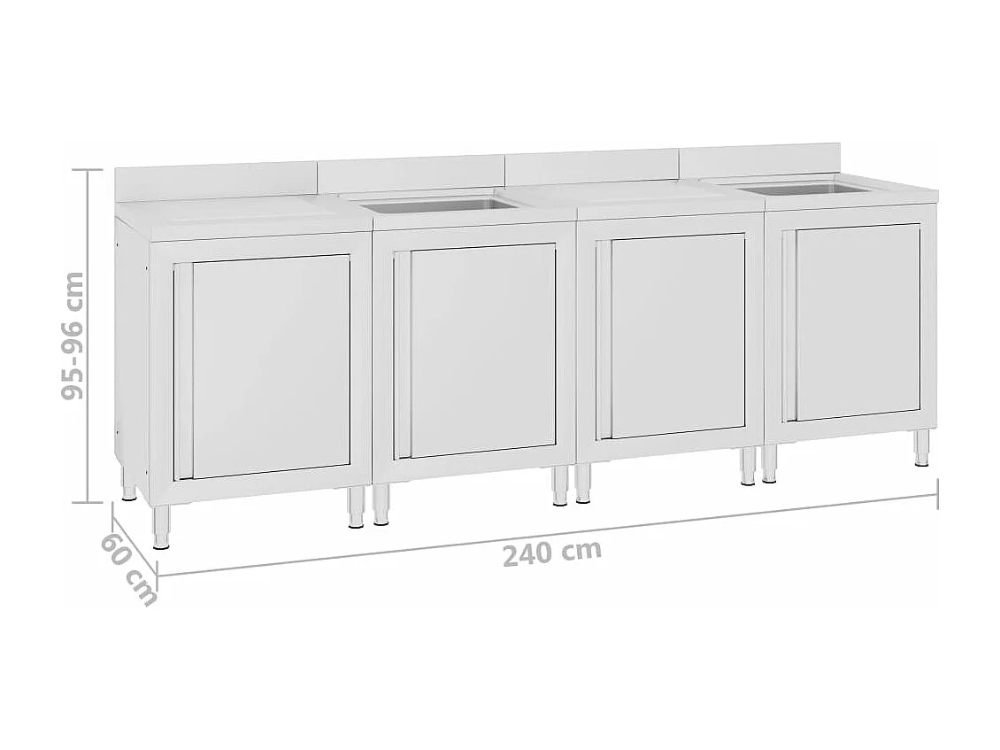 Évier de cuisine commercial argenté 240 x 60 x 95 cm 02_0000722