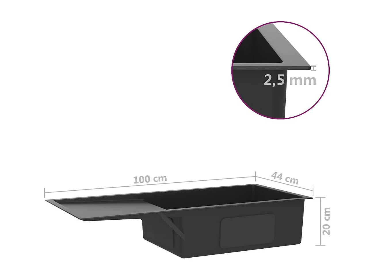 Pia de cozinha artesanal 100 x 44 cm aço inoxidável preto 02_0002476