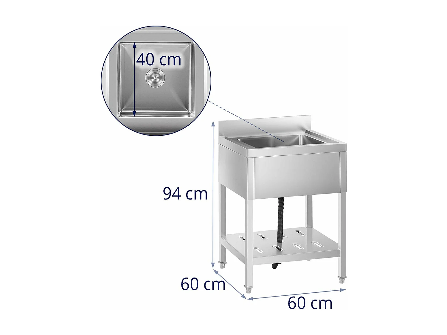 Lavello professionale 1 vasca 40 x 40 x 25 cm inox 14_0000162