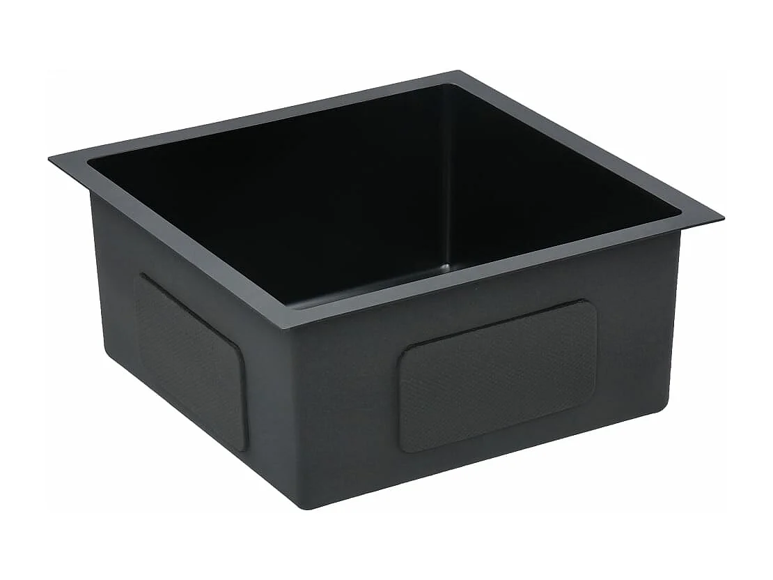 Fregadero de cocina hecho a mano con colador de acero inoxidable negro 02_0002368