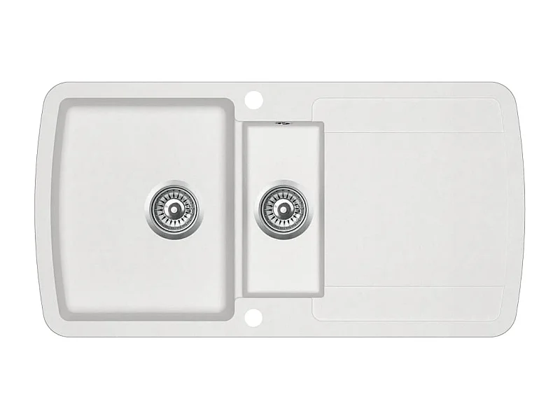 Lavello cucina doppio 96 x 50 cm lavabo in granito bianco 02_0002340