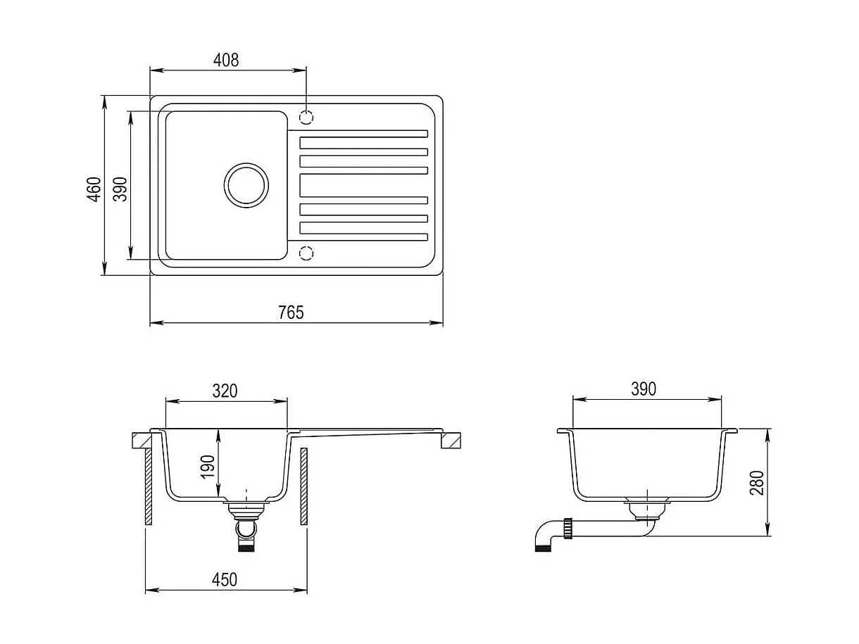 Lavello da cucina reversibile in granito a 1 vasca con gocciolatoio color crema 02_0002306