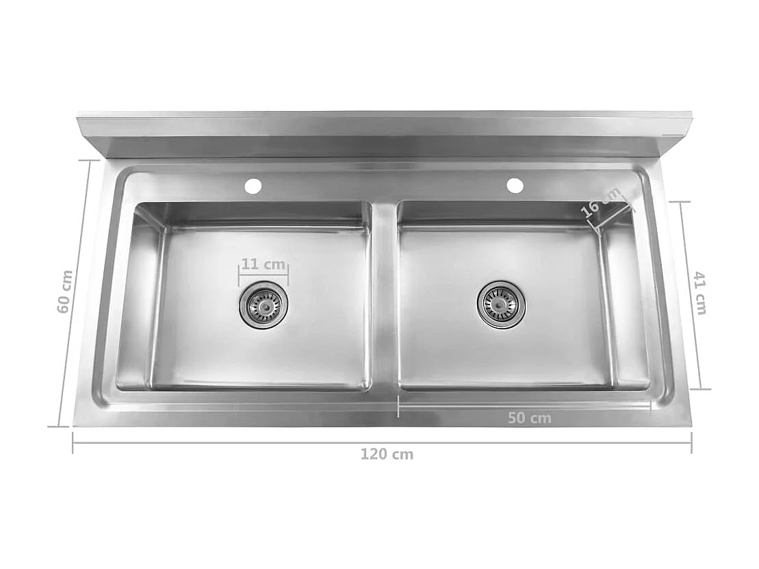 Fregadero de cocina profesional de doble lavabo 120 x 60 cm acero inoxidable 02_0002332
