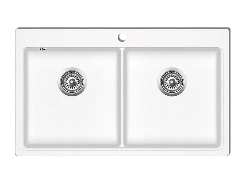 Lavello da cucina sottotop a 2 vasche in granito bianco crema 02_0002312