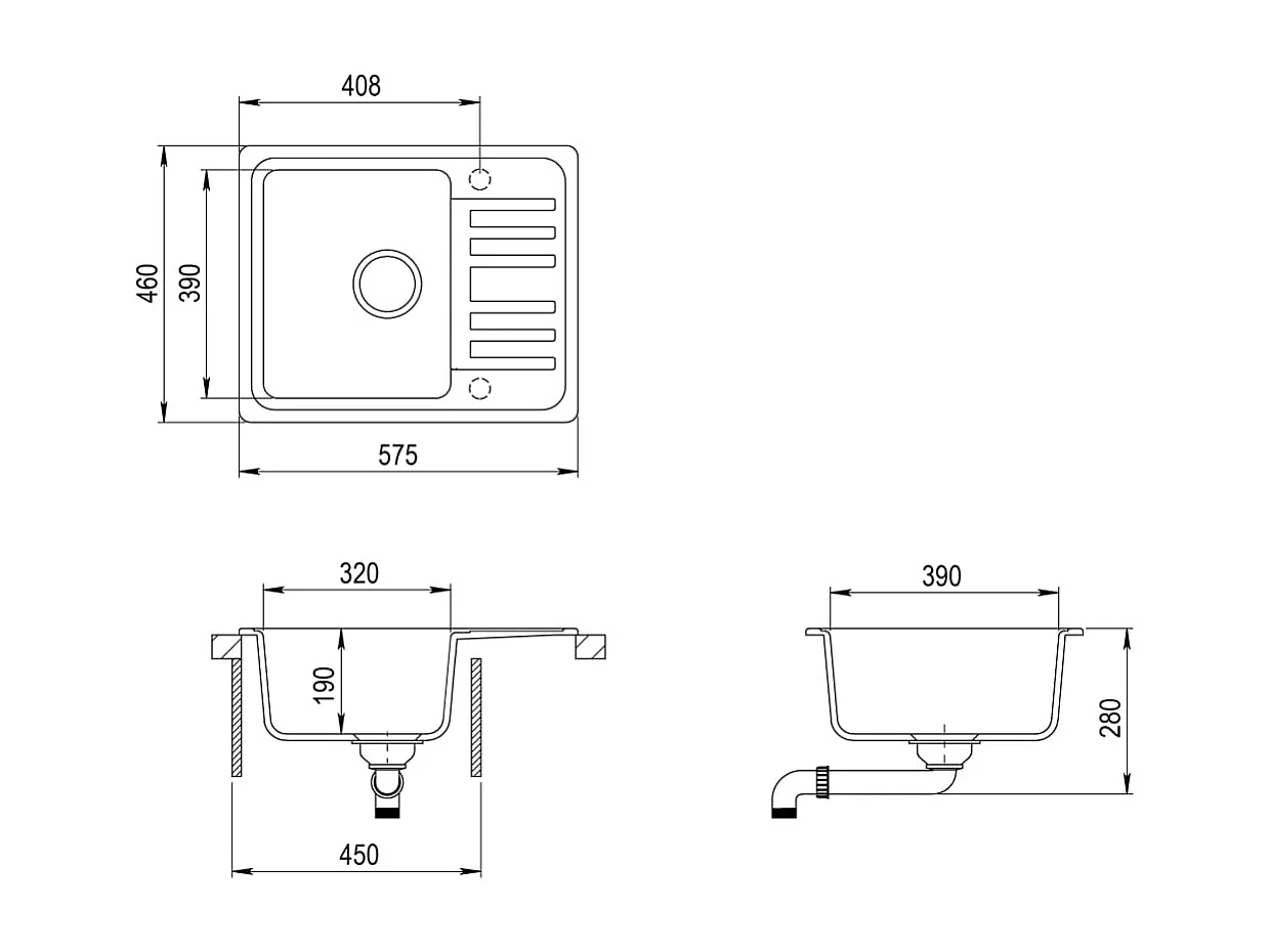 Évier de cuisine en grise 57.5 x 46 x 28 cm 02_0002322