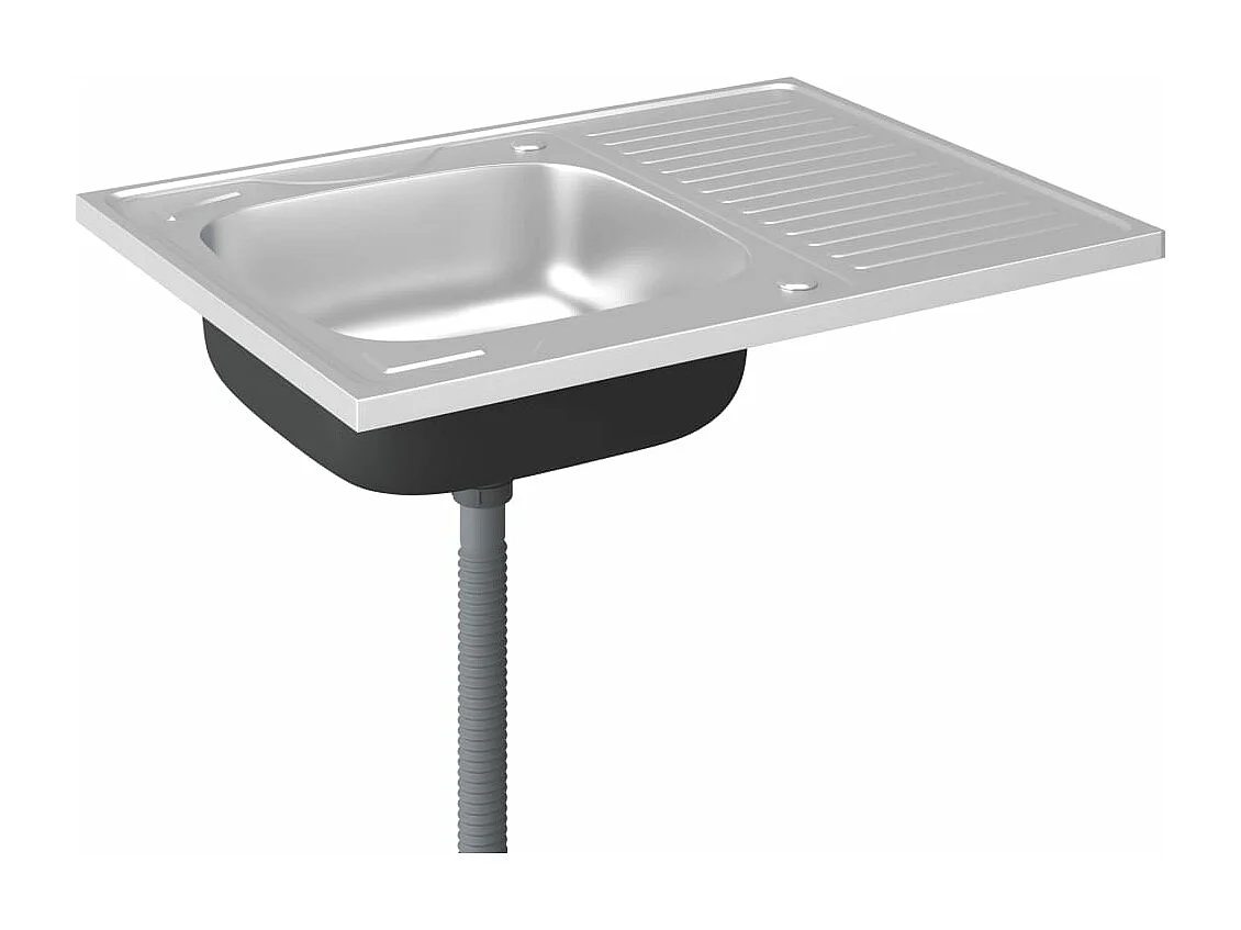 Juego de fregadero y escurridor de cocina plateado 80 x 60 cm acero inoxidable 02_0002428