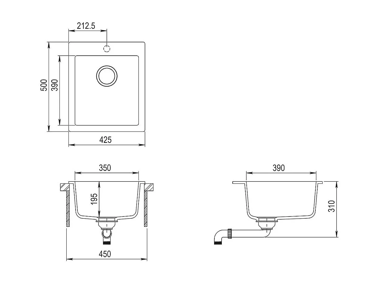 Évier de cuisine lavabo aluminium noire 42.5 x 50 x 50 cm 02_0002307