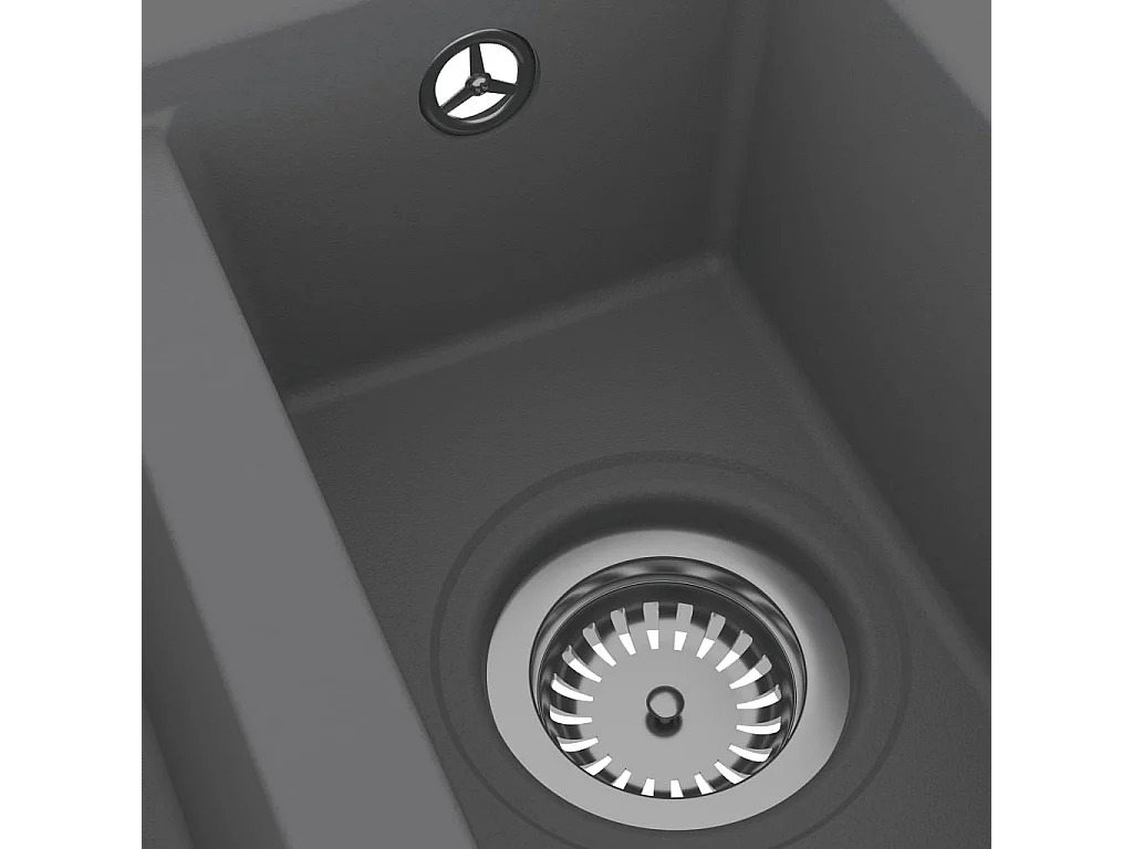 Fregadero de cocina y dos lavabos con rebosadero 58 x 44 cm granito gris 02_0004381