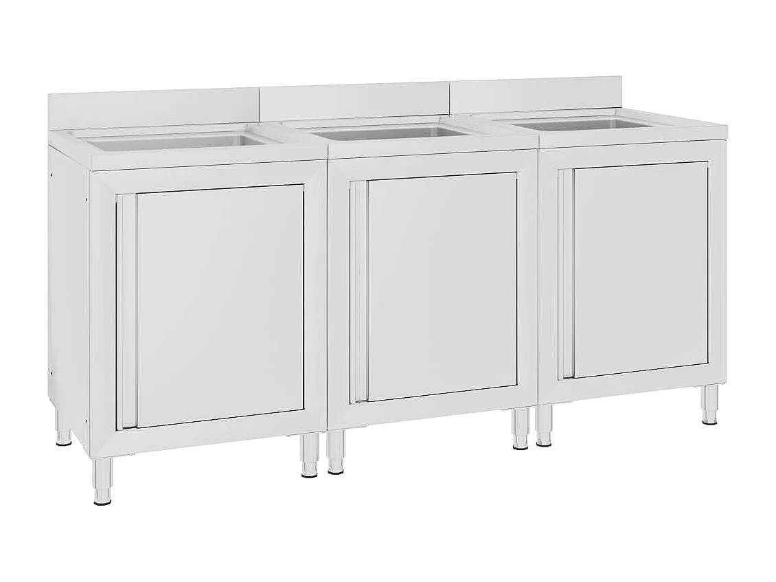 Lot de 3 éviers argenté 180 x 60 x 95 cm 02_0000726