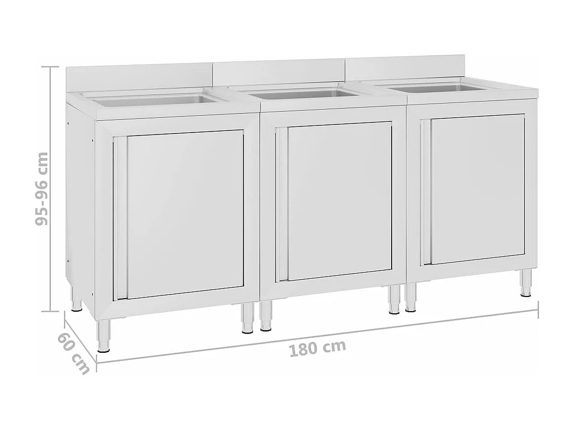 Lot de 3 éviers argenté 180 x 60 x 95 cm 02_0000726
