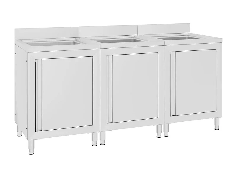 Conjunto de 3 pias de cozinha comerciais 96 cm em aço inoxidável 02_0000726