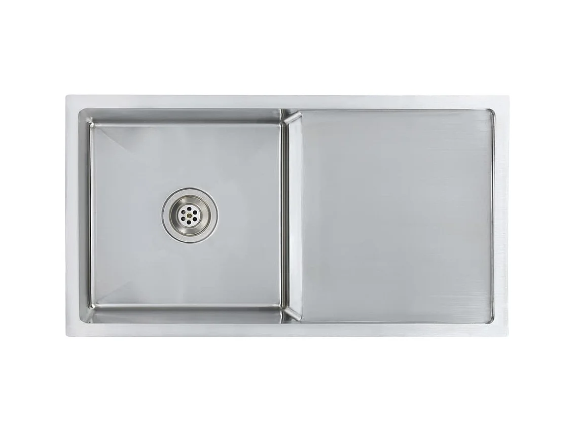 Lavello da cucina fatto a mano con piletta 87 x 44 cm in acciaio inox con finitura spazzolata 02_0004384