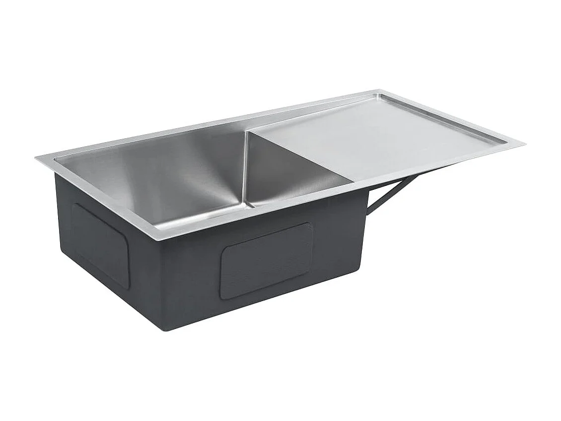 Lavello da cucina fatto a mano con piletta 87 x 44 cm in acciaio inox con finitura spazzolata 02_0004384