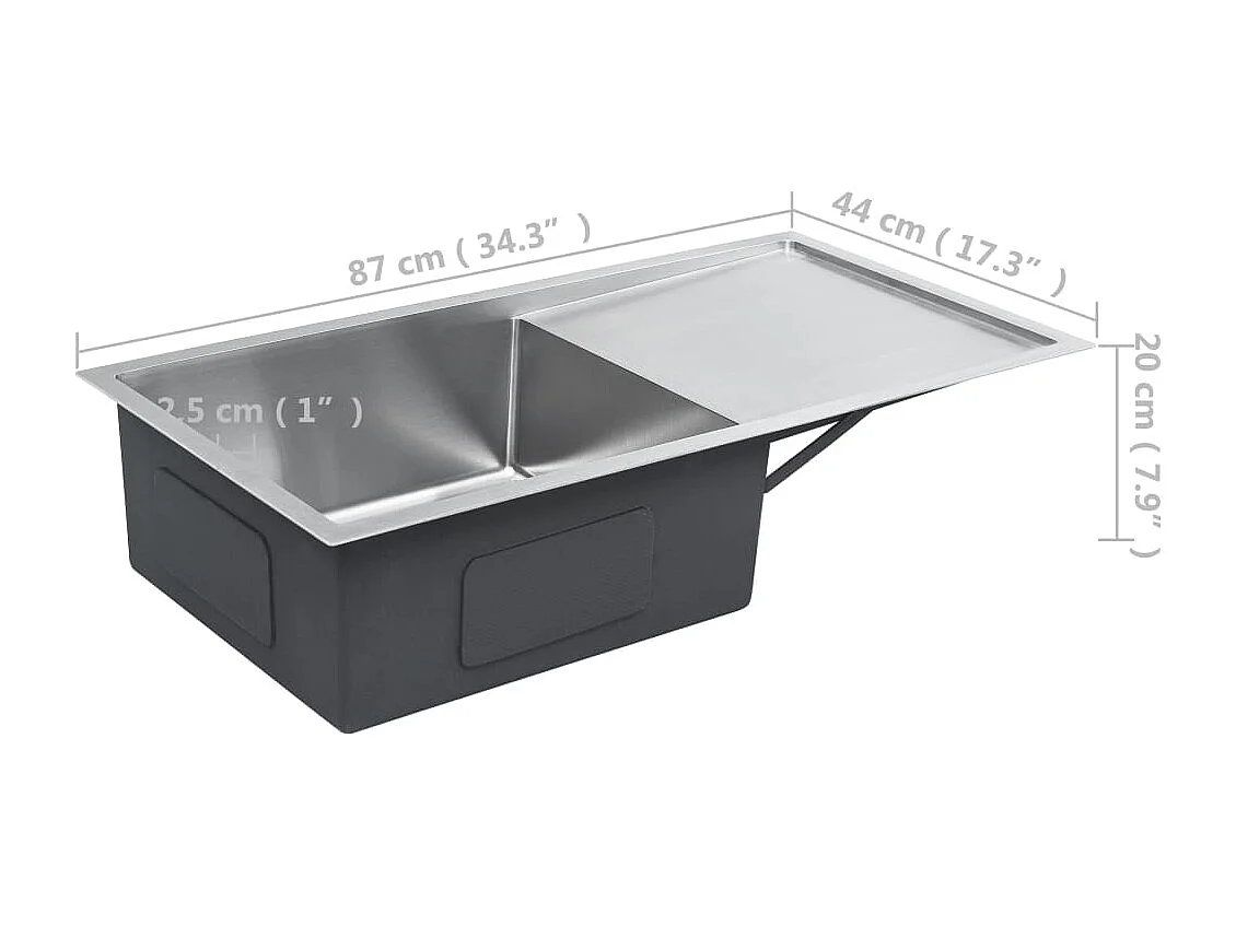 Lavello da cucina fatto a mano con piletta 87 x 44 cm in acciaio inox con finitura spazzolata 02_0004384