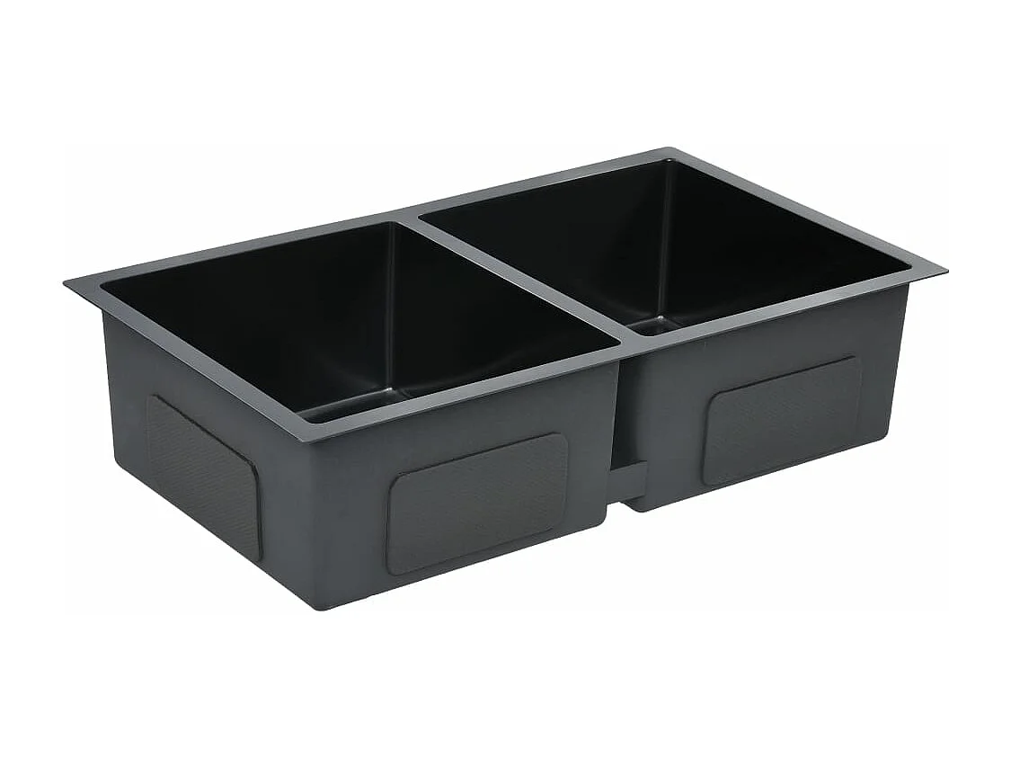 Fregadero de cocina hecho a mano con colador 76 x 44 cm acero inoxidable negro 02_0002370