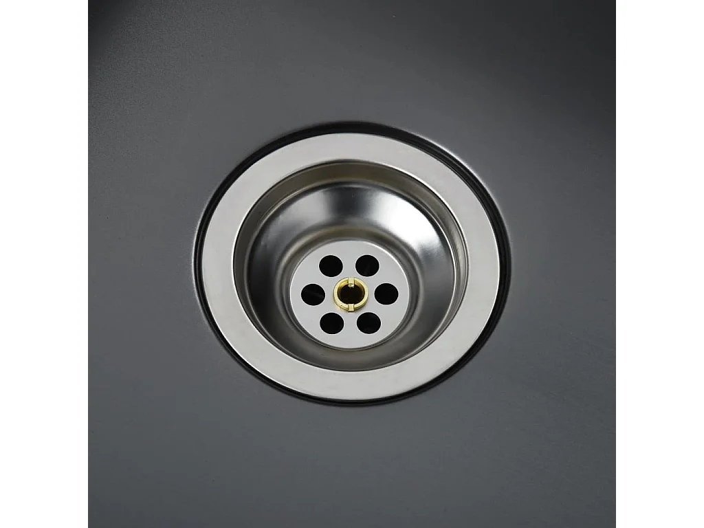 Fregadero de cocina hecho a mano con colador 76 x 44 cm acero inoxidable negro 02_0002370