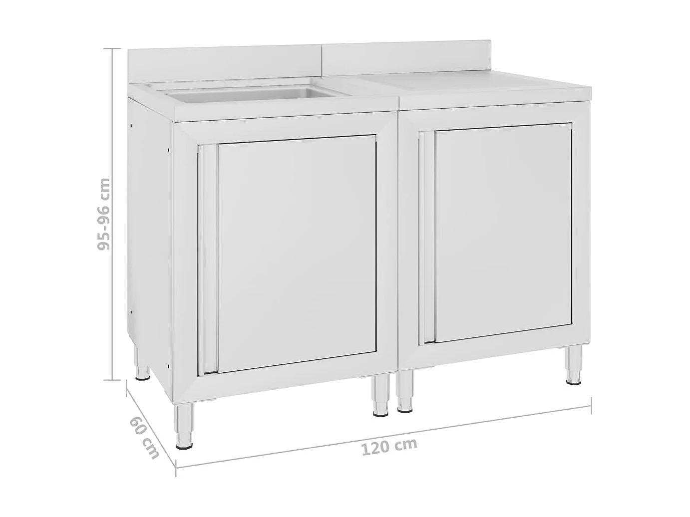 Pia de cozinha comercial em aço 120 x 60 x 96 cm aço inoxidável 02_0000724