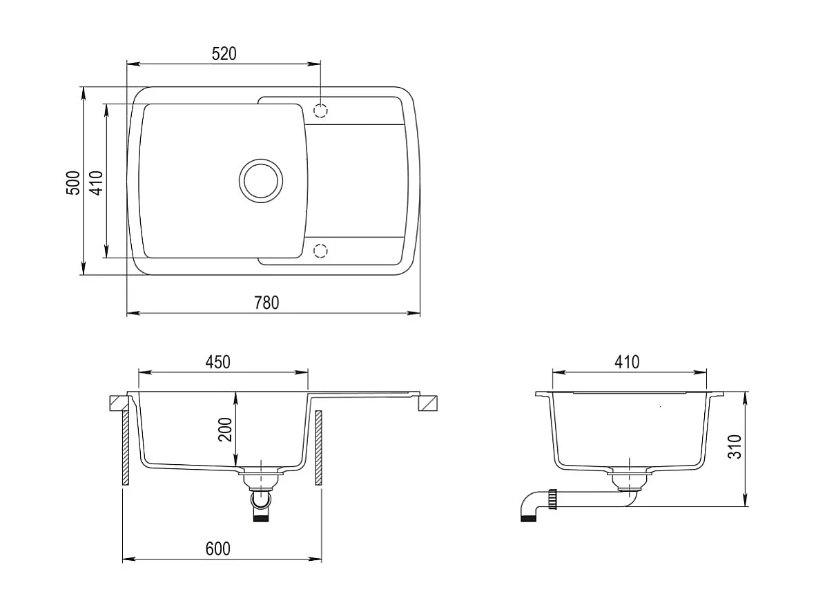 Lavello cucina 78 x 50 cm lavabo singolo granito bianco 02_0002338