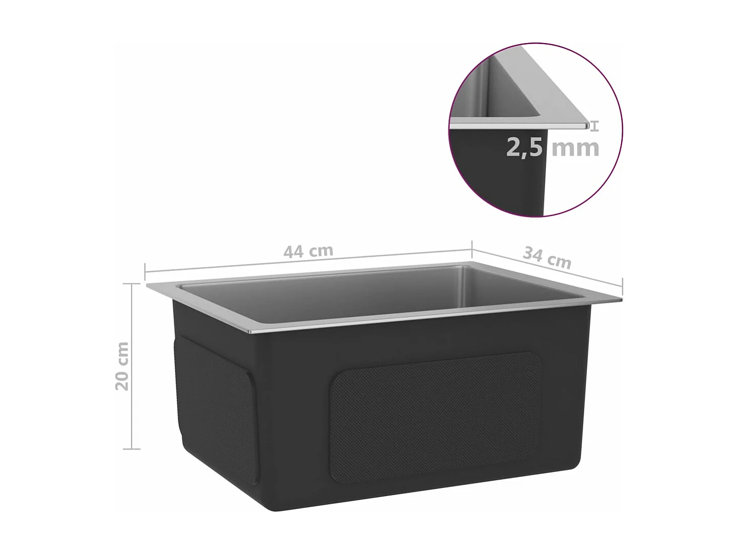 Lavello da cucina fatto a mano 44 x 34 cm acciaio inox argento 02_0002457