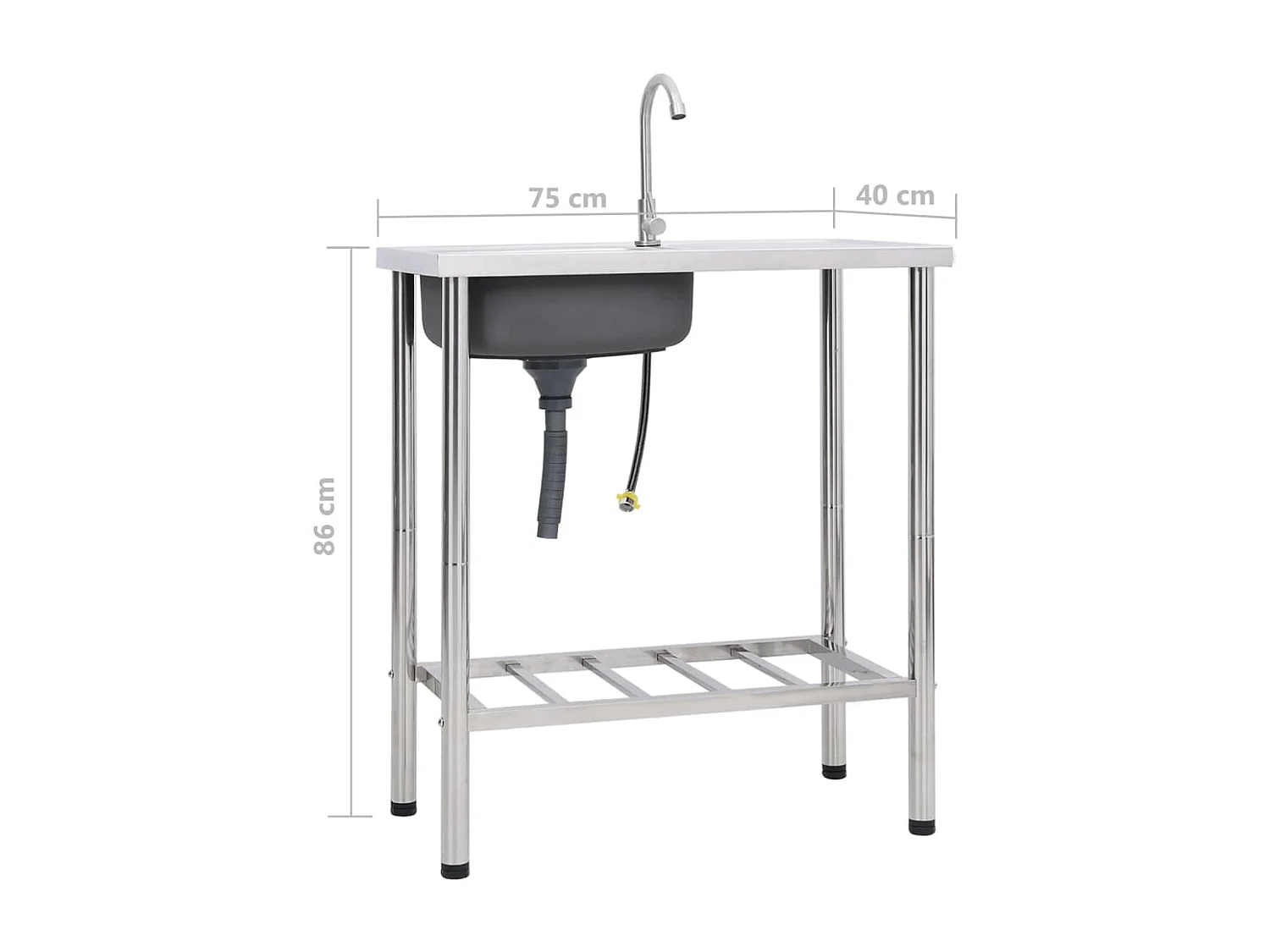 Pia de acampamento lavatório único com torneira 75 x 40 x 15 cm aço inoxidável 02_0002438
