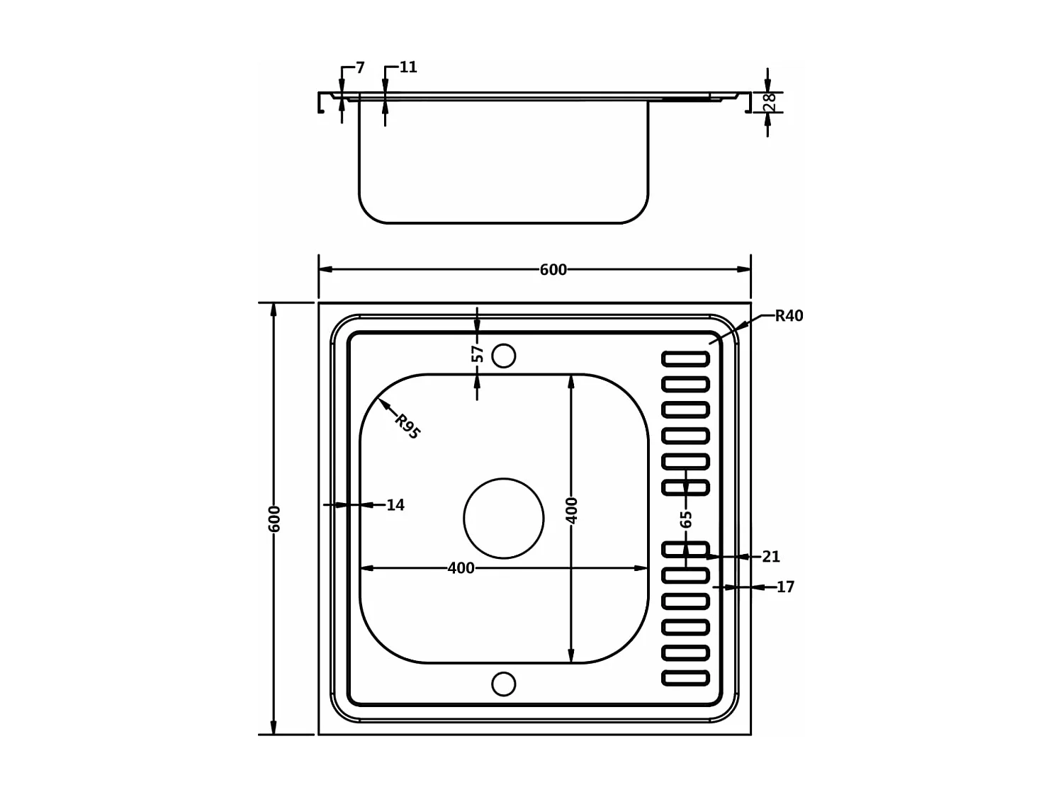 Conjunto de pia e escorredor de cozinha prata 60 x 60 cm aço inoxidável 02_0002426