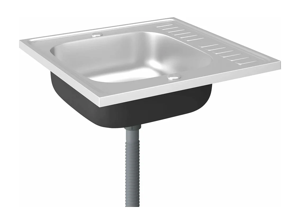 Juego de fregadero y escurridor de cocina plateado 60 x 60 cm acero inoxidable 02_0002426