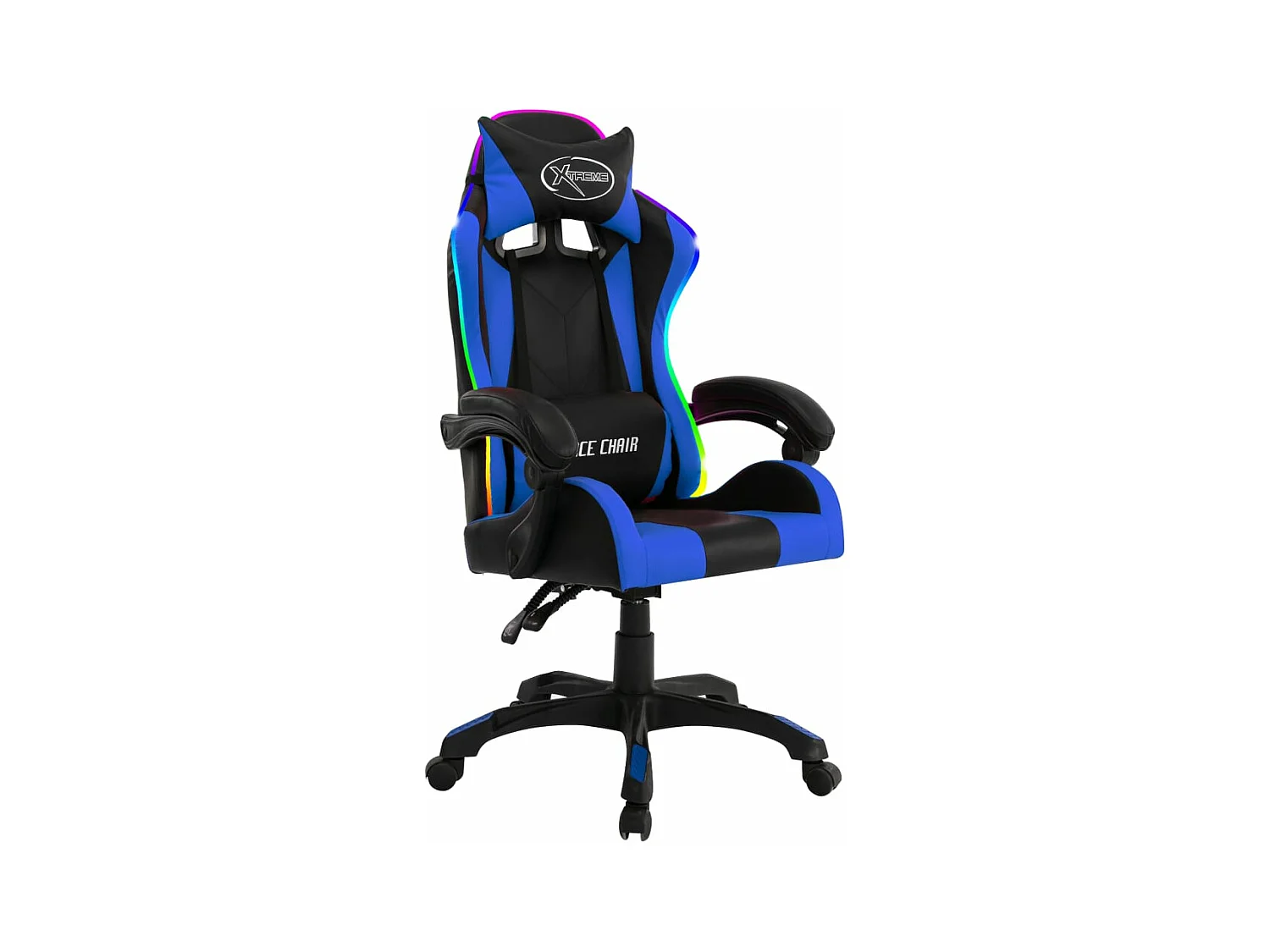 Poltrona giratória para computador, escritório, estudo, videogames com LED RGB e couro sintético azul 02_0024201