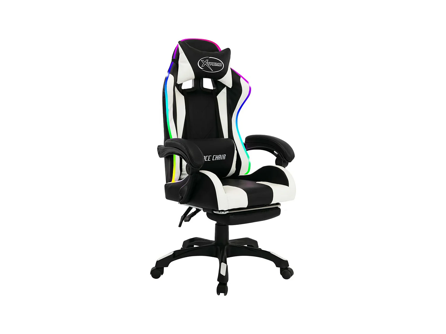 Poltrona giratória para computador, escritório, estudo, videogames com LED RGB e couro sintético branco 02_0024199